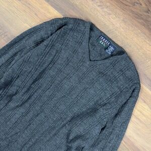 Trader Bay Mens Merino Wool Blend V-Neck Ribbed Sweater Charcoal Gray Large